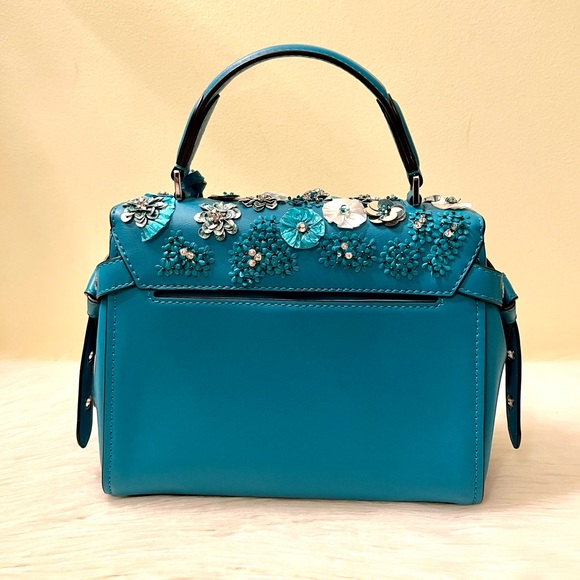 RARE Michael Kors Floral Sequined Leather Satchel - Picture 8 of 10